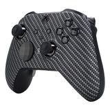 eXtremeRate Black Silver Carbon Fiber Patterned Faceplate Cover, Soft Touch Front Housing Shell Case Replacement Kit for Xbox One Elite Series 2 Controller Model 1797 and Core Model 1797 - Thumbstick Accent Rings Included - ELS209