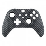 eXtremeRate Black Silver Carbon Fiber Patterned Faceplate Cover, Soft Touch Front Housing Shell Case Replacement Kit for Xbox One Elite Series 2 Controller Model 1797 and Core Model 1797 - Thumbstick Accent Rings Included - ELS209