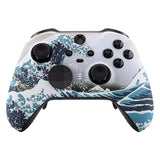eXtremeRate The Great Wave Patterned Faceplate Cover, Soft Touch Front Housing Shell Case Replacement Kit for Xbox One Elite Series 2 Controller Model 1797 and Core Model 1797 - Thumbstick Accent Rings Included - ELT106