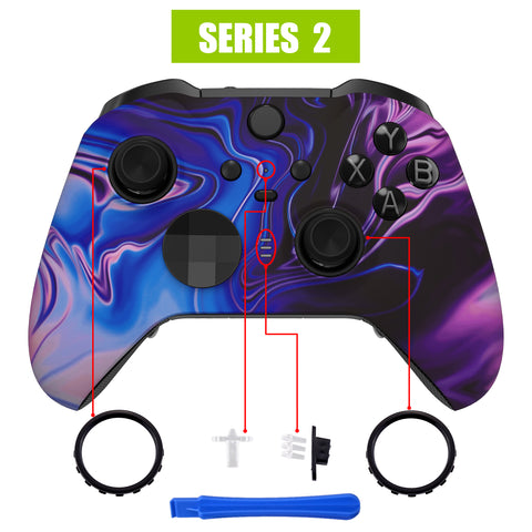 eXtremeRate Origin of Chaos Patterned Faceplate Cover, Soft Touch Front Housing Shell Case Replacement Kit for Xbox One Elite Series 2 Controller Model 1797 and Core Model 1797 - Thumbstick Accent Rings Included - ELT109