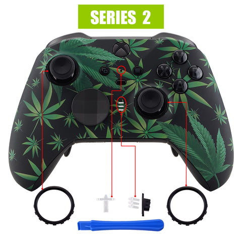 eXtremeRate Green Weeds Patterned Faceplate Cover, Soft Touch Front Housing Shell Case Replacement Kit for Xbox One Elite Series 2 Controller Model 1797 and Core Model 1797 - Thumbstick Accent Rings Included - ELT111