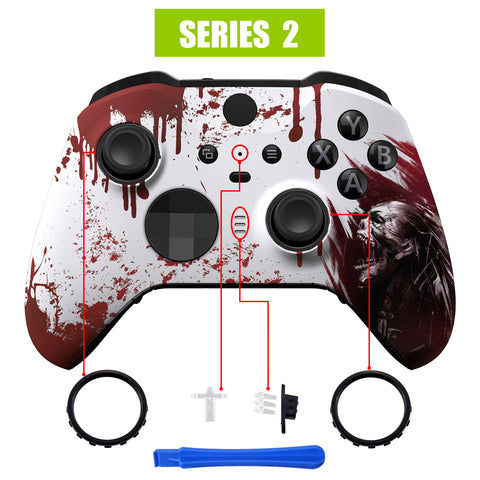 eXtremeRate Blood Zombie Style Faceplate Cover, Soft Touch Front Housing Shell Case Replacement Kit for Xbox One Elite Series 2 Controller Model 1797 and Core Model 1797 - Thumbstick Accent Rings Included - ELT139