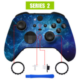 eXtremeRate Blue Nebula Style Faceplate Cover, Soft Touch Front Housing Shell Case Replacement Kit for Xbox One Elite Series 2 Controller Model 1797 - Thumbstick Accent Rings Included - ELT143