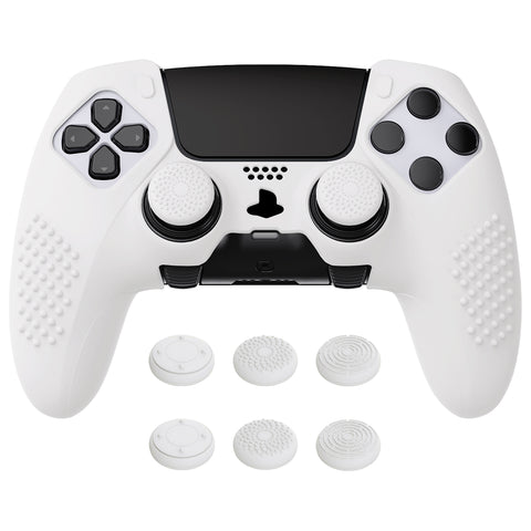 PlayVital 3D Studded Edition Anti-Slip Silicone Cover Case for ps5 Edge Controller, Soft Rubber Protector Skin for ps5 Edge Wireless Controller with 6 Thumb Grip Caps - White - ETPFP002