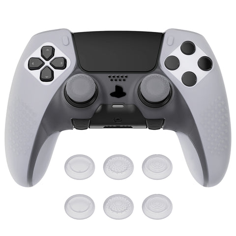 PlayVital 3D Studded Edition Anti-Slip Silicone Cover Case for ps5 Edge Controller, Soft Rubber Protector Skin for ps5 Edge Wireless Controller with 6 Thumb Grip Caps - Clear White - ETPFP003