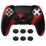 PlayVital 3D Studded Edition Anti-Slip Silicone Cover Case for ps5 Edge Controller, Soft Rubber Protector Skin for ps5 Edge Wireless Controller with 6 Thumb Grip Caps - Red & Black - ETPFP008