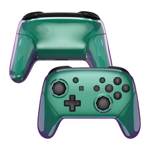 eXtremeRate Chameleon Green Purple Faceplate Backplate Handles Cover, Octagonal Gated Sticks Design DIY Replacement Grip Housing Shell for NS Switch Pro Controller - Controller NOT Included - FRE608