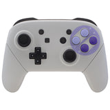 eXtremeRate Soft Touch Faceplate Backplate Handles for Switch Pro Controller, Classic SNES Style Replacement Shell Case with Purple D-pad ABXY Buttons for Nintendo Switch Pro - Controller NOT Included - FRT102