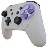 eXtremeRate Soft Touch Faceplate Backplate Handles for Switch Pro Controller, Classic SNES Style Replacement Shell Case with Purple D-pad ABXY Buttons for Nintendo Switch Pro - Controller NOT Included - FRT102