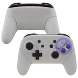 eXtremeRate Soft Touch Faceplate Backplate Handles for Switch Pro Controller, Classic SNES Style Replacement Shell Case with Purple D-pad ABXY Buttons for Nintendo Switch Pro - Controller NOT Included - FRT102