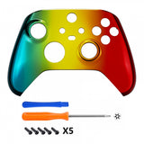 eXtremeRate Tri-Color Gradient Glossy Replacement Part Faceplate, Chrome Cyan Gold Red Housing Shell Case for Xbox Series S & Xbox Series X Controller Accessories - Controller NOT Included - FX3D409