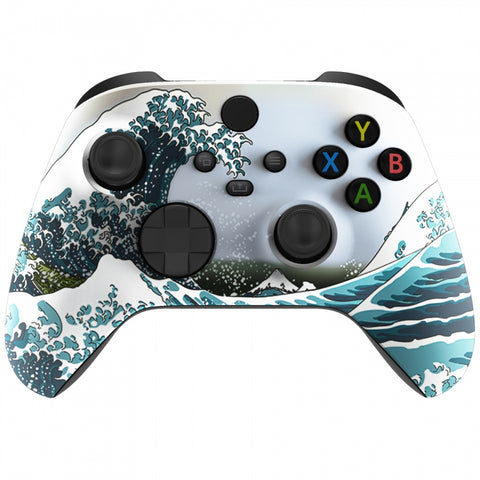 eXtremeRate The Great Wave Replacement Part Faceplate, Soft Touch Grip Housing Shell Case for Xbox Series S & Xbox Series X Controller Accessories - Controller NOT Included - FX3T106