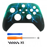 eXtremeRate Green Storm Thunder Replacement Part Faceplate, Soft Touch Grip Housing Shell Case for Xbox Series S & Xbox Series X Controller Accessories - Controller NOT Included - FX3T131