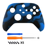 eXtremeRate Blue Black Camouflage Replacement Part Faceplate, Soft Touch Grip Housing Shell Case for Xbox Series S & Xbox Series X Controller Accessories - Controller NOT Included - FX3T137