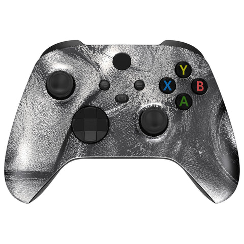 eXtremeRate Silver Wave Replacement Part Faceplate, Soft Touch Grip Housing Shell Case for Xbox Series S & Xbox Series X Controller Accessories - Controller NOT Included - FX3T169