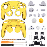 eXtremeRate Chrome Gold Glossy Faceplate Backplate for Nintendo GameCube Controller, Replacement Housing Shell Cover with Buttons for Nintendo GameCube Controller NGC - Controller NOT Included - GCND4001