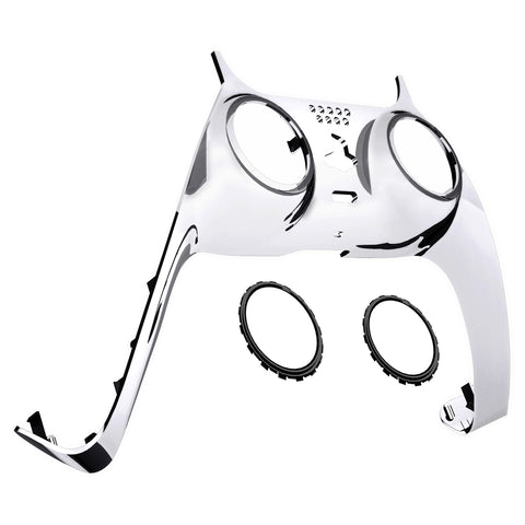 eXtremeRate Chrome Silver Decorative Trim Shell Compatible with ps5 Controller, DIY Replacement Clip Shell, Custom Plates Cover Compatible with ps5 Controller w/ Accent Rings - GPFD4002