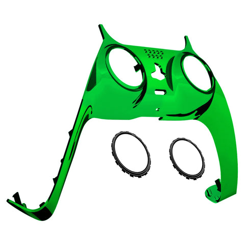 eXtremeRate Chrome Green Decorative Trim Shell Compatible with ps5 Controller, DIY Replacement Clip Shell, Custom Plates Cover Compatible with ps5 Controller with Accent Rings - GPFD4006