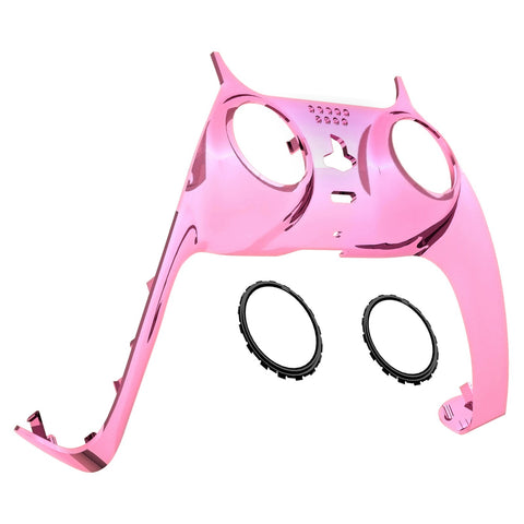 eXtremeRate Chrome Pink Decorative Trim Shell Compatible with ps5 Controller, DIY Replacement Clip Shell, Custom Plates Cover Compatible with ps5 Controller with Accent Rings - GPFD4007