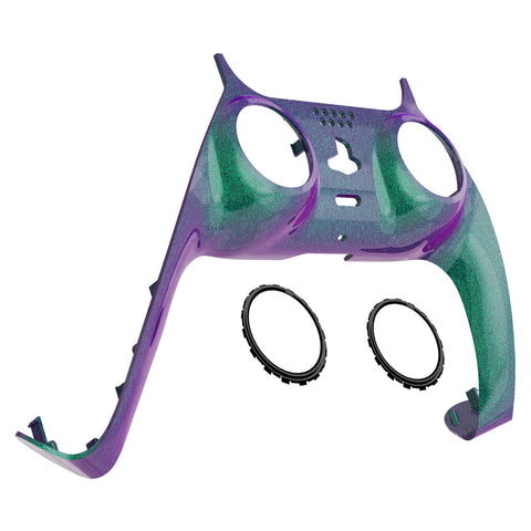 eXtremeRate Chameleon Green Purple Decorative Trim Shell Compatible with PS5 Controller, DIY Replacement Clip Shell Compatible with PS5 Controller, Custom Plates Cover for PS5 Controller with Accent Rings - GPFP3002