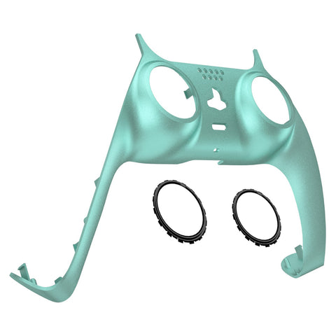 eXtremeRate Metallic Vista Green Decorative Trim Shell Compatible with ps5 Controller, DIY Replacement Clip Shell, Custom Plates Cover Compatible with ps5 Controller w/ Accent Rings - GPFP3022