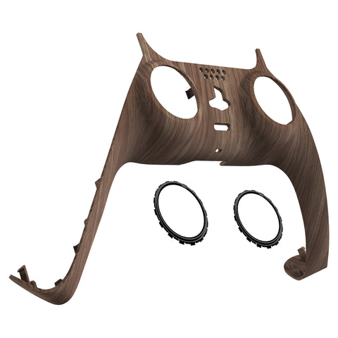 eXtremeRate Wood Grain Decorative Trim Shell Compatible with ps5 Controller, DIY Replacement Clip Shell, Custom Plates Cover Compatible with ps5 Controller w/ Accent Rings - GPFS2001