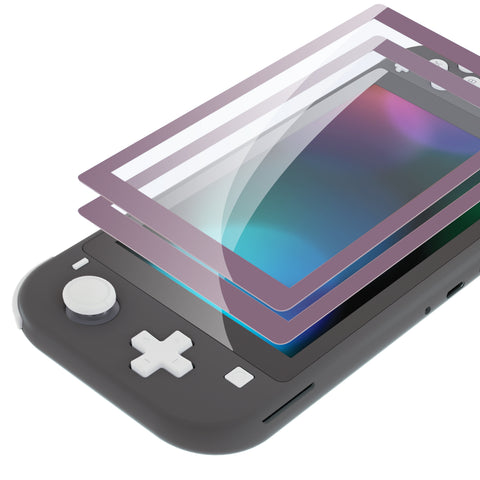 eXtremeRate 2 Pack Dark Grayish Violet Border Transparent HD Saver Protector Film, Tempered Glass Screen Protector for Nintendo Switch Lite [Anti-Scratch, Anti-Fingerprint, Shatterproof, Bubble-Free] - HL735