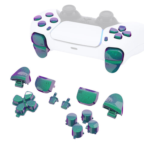 eXtremeRate Replacement D-pad R1 L1 R2 L2 Triggers Share Options Face Buttons, Chameleon Green Purple Full Set Buttons Compatible with ps5 Controller BDM-010 & BDM-020 - JPF1002G2