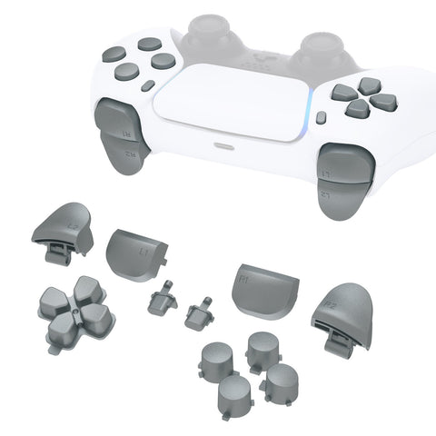 eXtremeRate Replacement D-pad R1 L1 R2 L2 Triggers Share Options Face Buttons, Metallic Steel Gray Full Set Buttons Compatible with ps5 Controller BDM-010 & BDM-020 - JPF1039G2