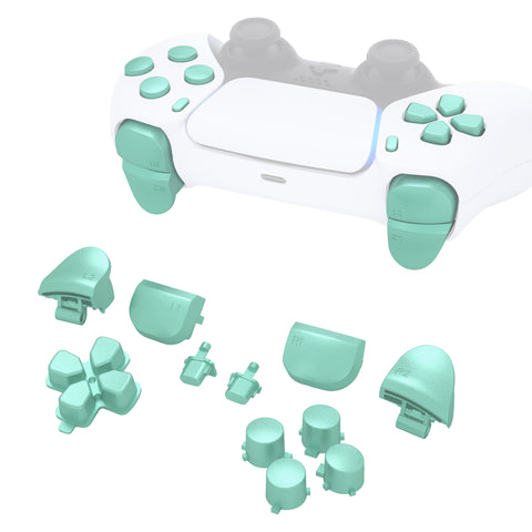 eXtremeRate Replacement D-pad R1 L1 R2 L2 Triggers Share Options Face Buttons, Metallic Vista Green Full Set Buttons Compatible with ps5 Controller BDM-010 & BDM-020 - JPF1044G2