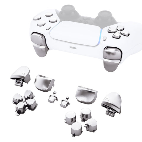 eXtremeRate Replacement D-pad R1 L1 R2 L2 Triggers Share Options Face Buttons, Chrome Silver Full Set Buttons Compatible with ps5 Controller BDM-010 & BDM-020 - JPF2002G2