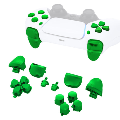 eXtremeRate Replacement D-pad R1 L1 R2 L2 Triggers Share Options Face Buttons, Chrome Green Full Set Buttons Compatible with ps5 Controller BDM-010 & BDM-020 - JPF2006G2