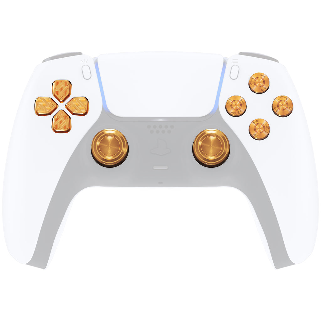 eXtremeRate Gold Metal Thumbsticks Dpad ABXY Buttons for PS5 Controller, Custom Replacement Aluminum Analog Thumbsticks & Action Buttons & Direction