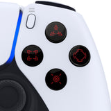 eXtremeRate Replacement Custom Dpad Action Buttons Three-Tone Black & Clear with Black Carmine Red Redesigned Symbols D-pad Face Buttons Compatible with ps5 Controller - JPFF002