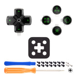eXtremeRate Replacement Custom Dpad Action Buttons Three-Tone Black & Clear with Black Green Redesigned Symbols D-pad Face Buttons Compatible with ps5 Controller - JPFF005