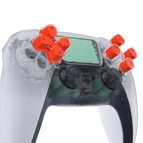 eXtremeRate Replacement Custom Dpad Action Buttons Three-Tone Orange & Clear with Redesigned Symbols D-pad Face Buttons Compatible with ps5 Controller - JPFF008