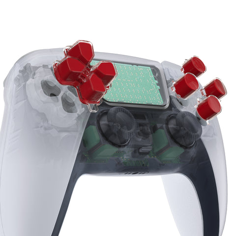 eXtremeRate Two-Tone Carmine Red & Clear Custom Dpad Action Buttons Replacement No Letter Imprint D-pad Face Buttons Compatible with ps5 Controller - JPFG004