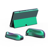 PlayVital AlterGrips Glossy Protective Slim Case for Nintendo Switch OLED, Ergonomic Grip Cover for Joycon, Dockable Hard Shell for Switch OLED w/Thumb Grip Caps & Button Caps - Chameleon Green Purple - JSOYP3002
