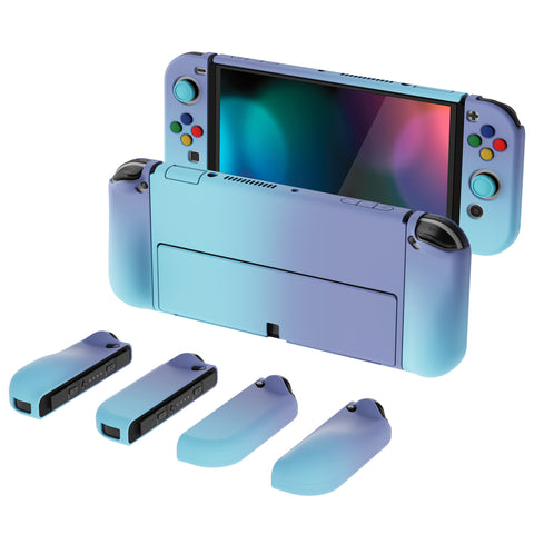 PlayVital AlterGrips Glossy Protective Slim Case for Nintendo Switch OLED, Ergonomic Grip Cover for Joycon, Dockable Hard Shell for Switch OLED w/Thumb Grip Caps & Button Caps - Gradient Violet Blue - JSOYP3003