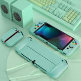 PlayVital AlterGrips Protective Slim Case for Nintendo Switch OLED, Ergonomic Grip Cover for Joycon, Dockable Hard Shell for Switch OLED w/Thumb Grip Caps & Button Caps - Misty Green - JSOYP3009