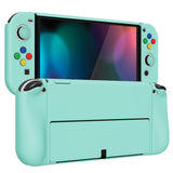 PlayVital AlterGrips Protective Slim Case for Nintendo Switch OLED, Ergonomic Grip Cover for Joycon, Dockable Hard Shell for Switch OLED w/Thumb Grip Caps & Button Caps - Misty Green - JSOYP3009