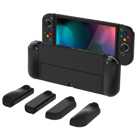 PlayVital AlterGrips Glossy Protective Slim Case for Nintendo Switch OLED, Ergonomic Grip Cover for Joycon, Dockable Hard Shell for Switch OLED w/Thumb Grip Caps & Button Caps - Black - JSOYP3011