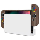 PlayVital AlterGrips Glossy Protective Slim Case for Nintendo Switch OLED, Ergonomic Grip Cover for Joycon, Dockable Hard Shell for Switch OLED w/Thumb Grip Caps & Button Caps - Wood Grain - JSOYS2001