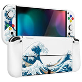 PlayVital AlterGrips Glossy Protective Slim Case for Nintendo Switch OLED, Ergonomic Grip Cover for Joycon, Dockable Hard Shell for Switch OLED w/Thumb Grip Caps & Button Caps - The Great Wave off Kanagawa - JSOYT001