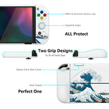 PlayVital AlterGrips Glossy Protective Slim Case for Nintendo Switch OLED, Ergonomic Grip Cover for Joycon, Dockable Hard Shell for Switch OLED w/Thumb Grip Caps & Button Caps - The Great Wave off Kanagawa - JSOYT001