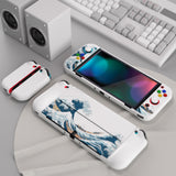 PlayVital AlterGrips Glossy Protective Slim Case for Nintendo Switch OLED, Ergonomic Grip Cover for Joycon, Dockable Hard Shell for Switch OLED w/Thumb Grip Caps & Button Caps - The Great Wave off Kanagawa - JSOYT001