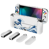 PlayVital AlterGrips Glossy Protective Slim Case for Nintendo Switch OLED, Ergonomic Grip Cover for Joycon, Dockable Hard Shell for Switch OLED w/Thumb Grip Caps & Button Caps - The Great Wave off Kanagawa - JSOYT001