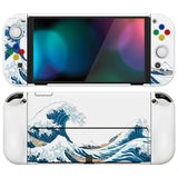 PlayVital AlterGrips Glossy Protective Slim Case for Nintendo Switch OLED, Ergonomic Grip Cover for Joycon, Dockable Hard Shell for Switch OLED w/Thumb Grip Caps & Button Caps - The Great Wave off Kanagawa - JSOYT001