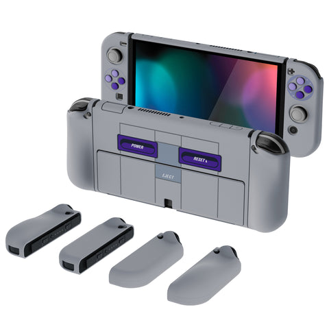 PlayVital AlterGrips Glossy Protective Slim Case for Nintendo Switch OLED, Ergonomic Grip Cover for Joycon, Dockable Hard Shell for Switch OLED w/Thumb Grip Caps & Button Caps - Classics SNES Style - JSOYY7003
