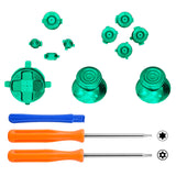 eXtremeRate 11 in 1 Custom Green Metal Buttons for Xbox Series X/S Controller, Aluminum Alloy Dpad Start Back Share Button, Replacement Thumbsticks, Home ABXY Bullet Buttons for Xbox Core Controller - JX3E006
